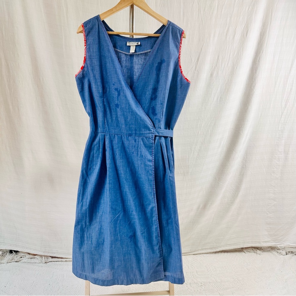 Vintage Johnny Appleseed’s Blue Cotton Chambray Wrap Dress Size Medium - Large